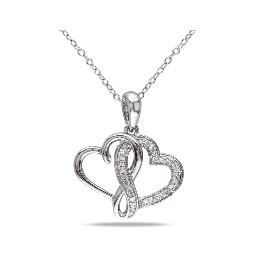 1/7 Carat (ctw I2-I3) Diamond Twin Heart Pendant Necklace in Sterling Silver with Chain Image 1