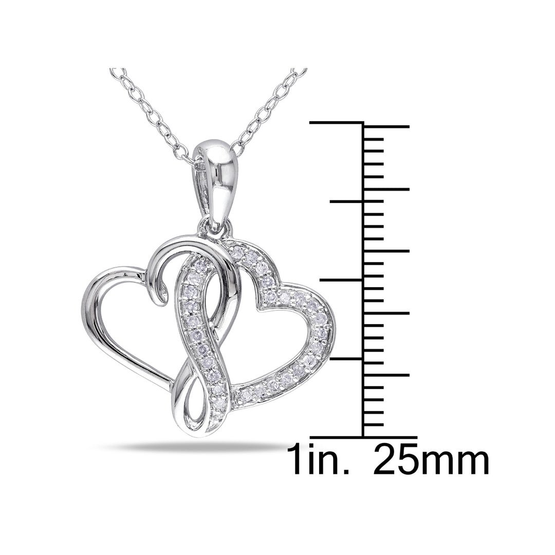 1/7 Carat (ctw I2-I3) Diamond Twin Heart Pendant Necklace in Sterling Silver with Chain Image 3