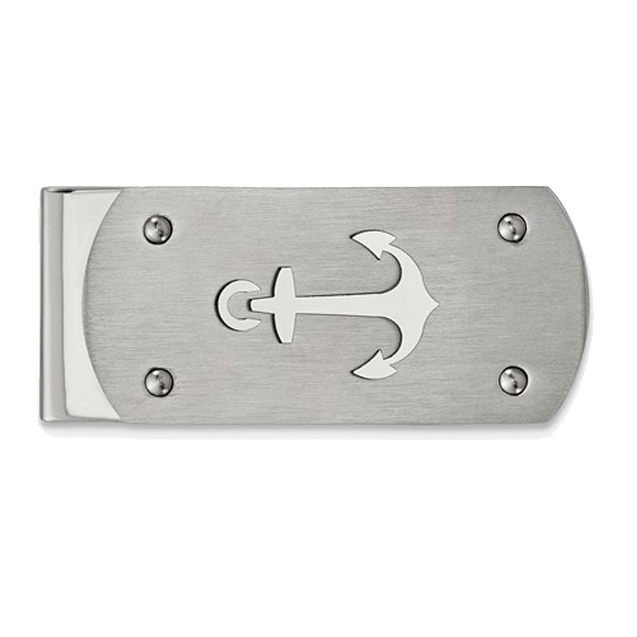 Mens Stainless Steel Brushed Anchor Money Clip Image 1