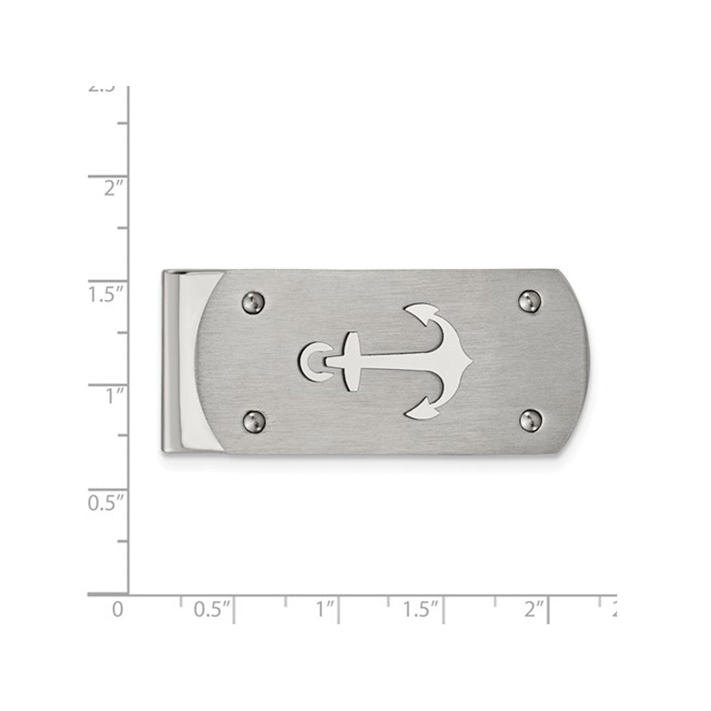 Mens Stainless Steel Brushed Anchor Money Clip Image 2