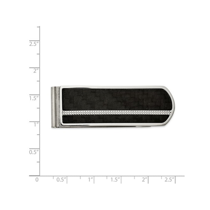 Mens Stainless Steel Brushed and Polished Black Carbon Fiber Money Clip Image 2