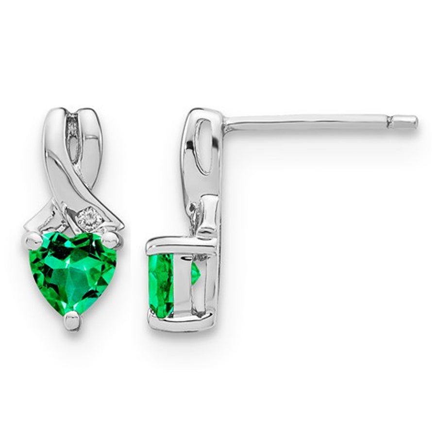 4/5 Carat (ctw) Lab Created Emerald Heart Stud Earrings in Sterling Silver Image 1