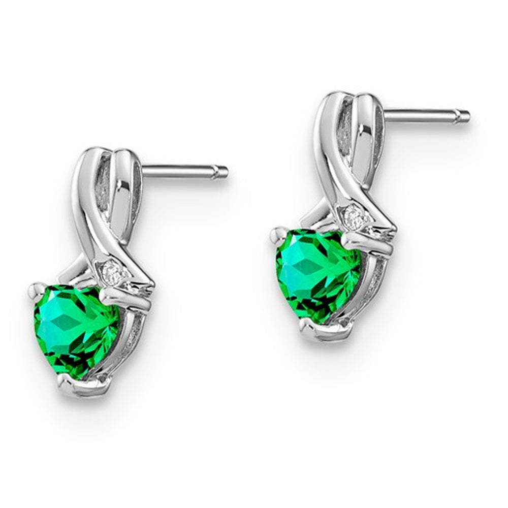 4/5 Carat (ctw) Lab Created Emerald Heart Stud Earrings in Sterling Silver Image 2