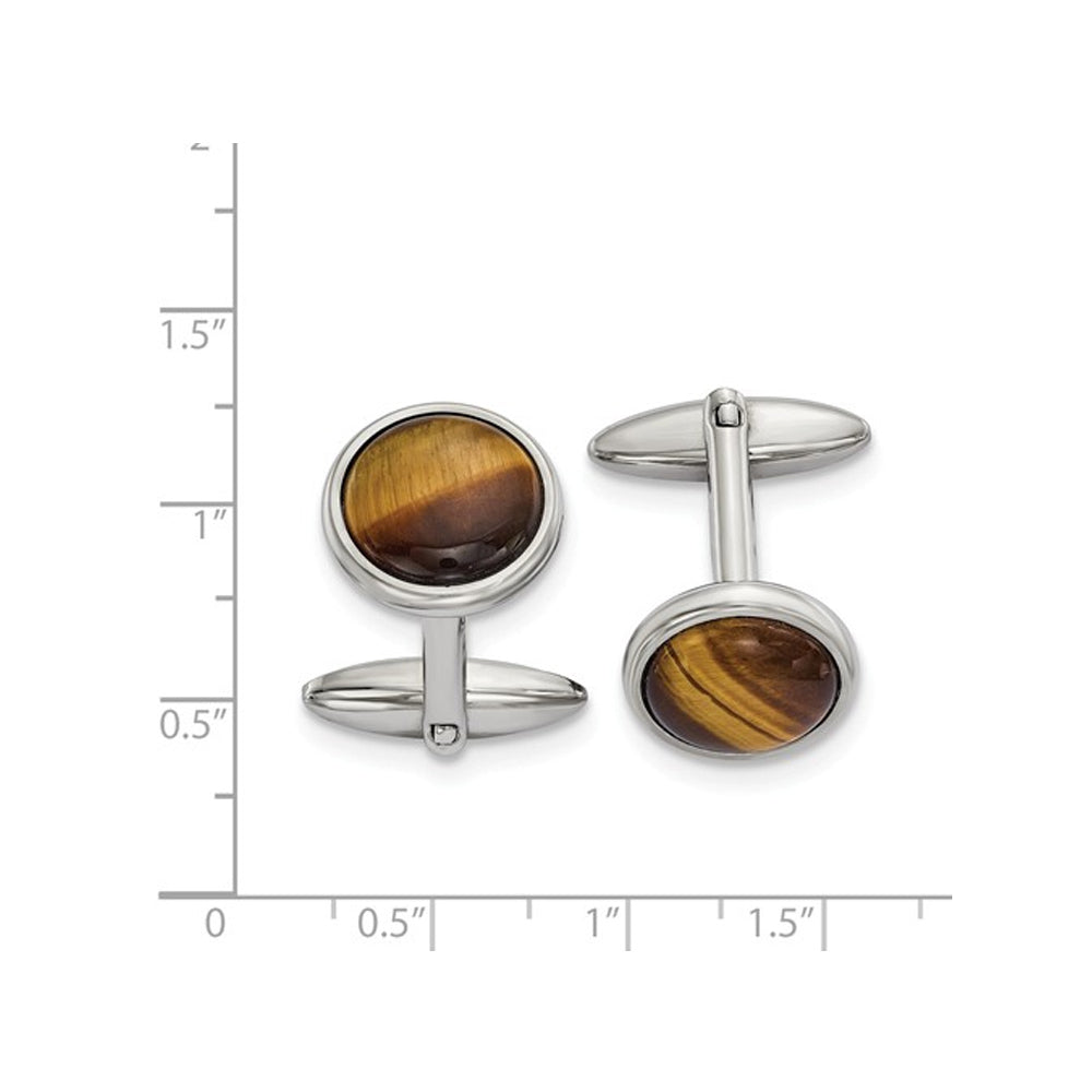 Mens Brown Tigers Eye Cuff Links in Stainless Steel Image 2