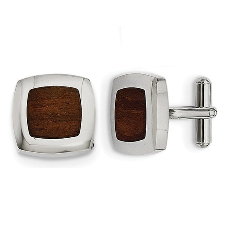 Mens Stainless Steel Wood Inlay Cuff Links Image 1