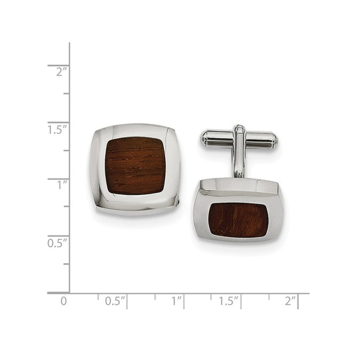 Mens Stainless Steel Wood Inlay Cuff Links Image 2