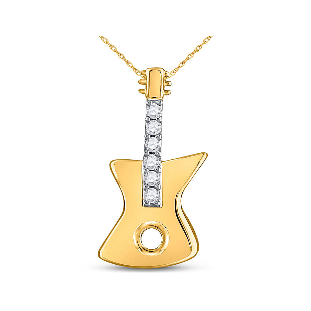 1/20 Carat (ctw Clarity I2-I3) Diamond Electric Guitar Charm Pendant Necklace in 10K Yellow Gold with Chain Image 1