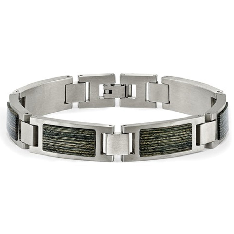 Mens Stainless Steel With Gray Wood Inlay Link Bracelet (8.75 Inch) Image 1