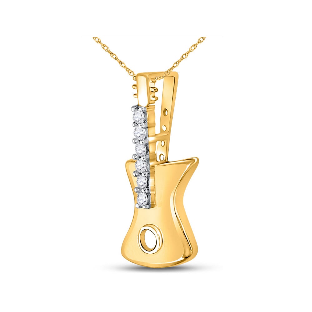 1/20 Carat (ctw Clarity I2-I3) Diamond Electric Guitar Charm Pendant Necklace in 10K Yellow Gold with Chain Image 2