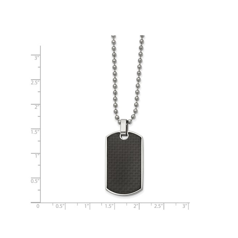 Mens Black Carbon Fiber and Wood Reversible Dog Tag Pendant Necklace in Stainless Steel with Chain Image 2