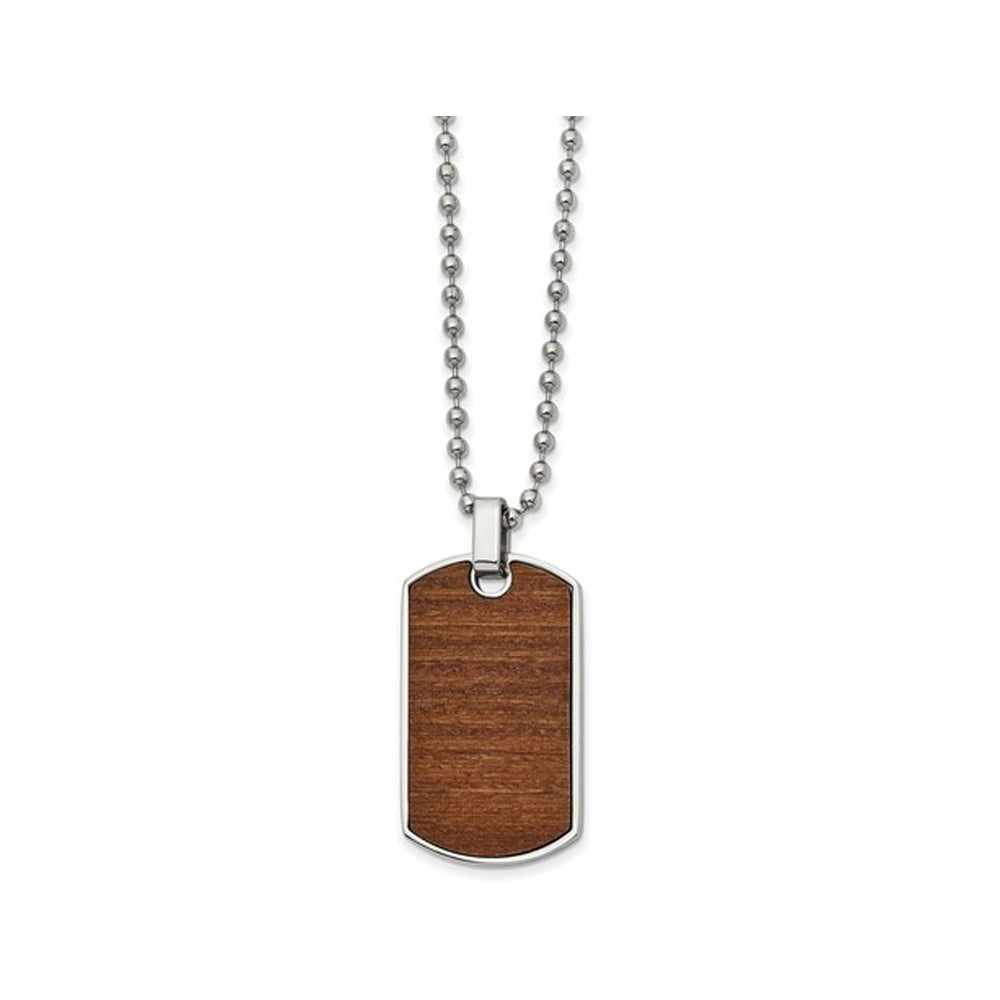 Mens Black Carbon Fiber and Wood Reversible Dog Tag Pendant Necklace in Stainless Steel with Chain Image 3