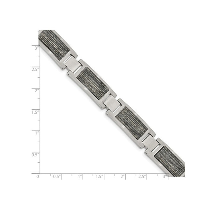 Mens Stainless Steel With Gray Wood Inlay Link Bracelet (8.75 Inch) Image 3