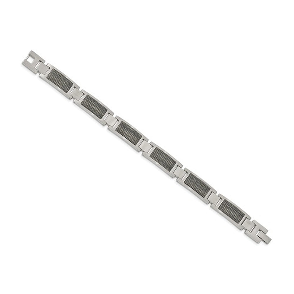 Mens Stainless Steel With Gray Wood Inlay Link Bracelet (8.75 Inch) Image 4