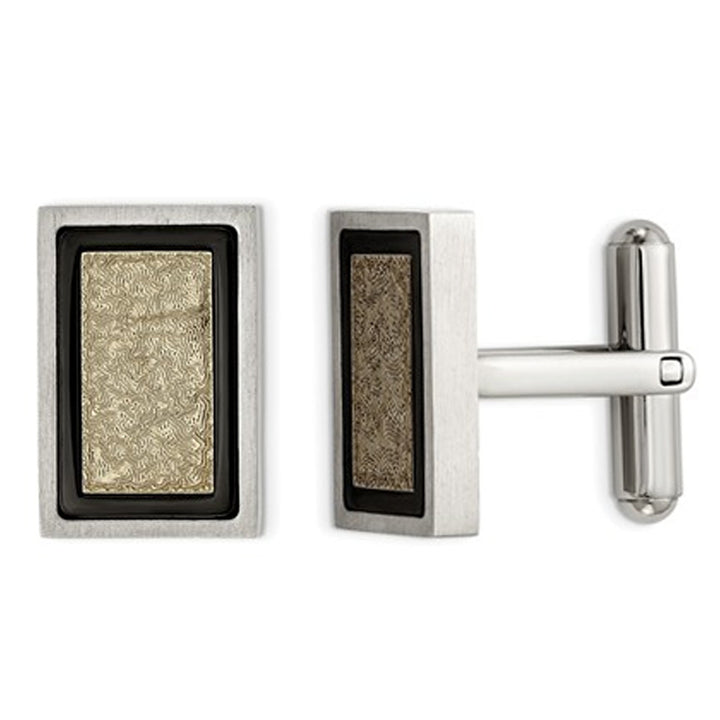 Stainless Steel Yellow Plated Brushed Cuff Links Image 1