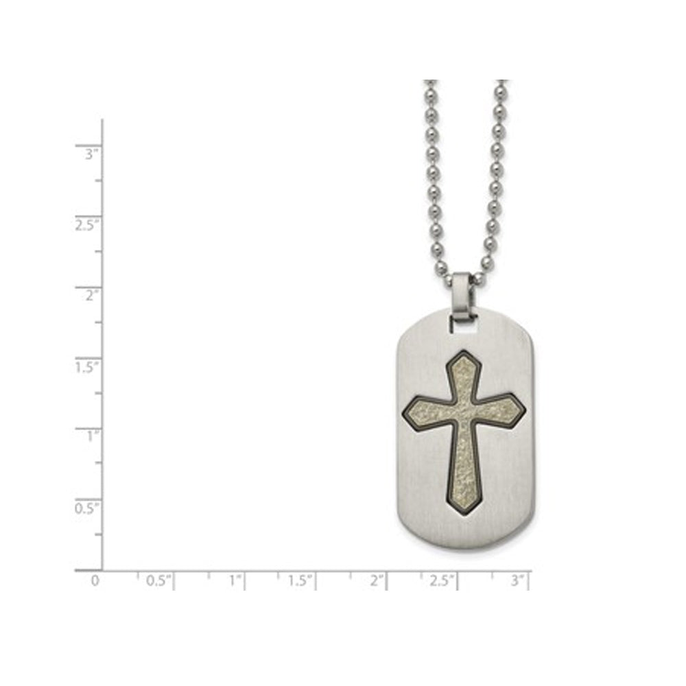 Mens Dog Tag Cross Pendant Necklace in Stainless Steel with Chain Image 2
