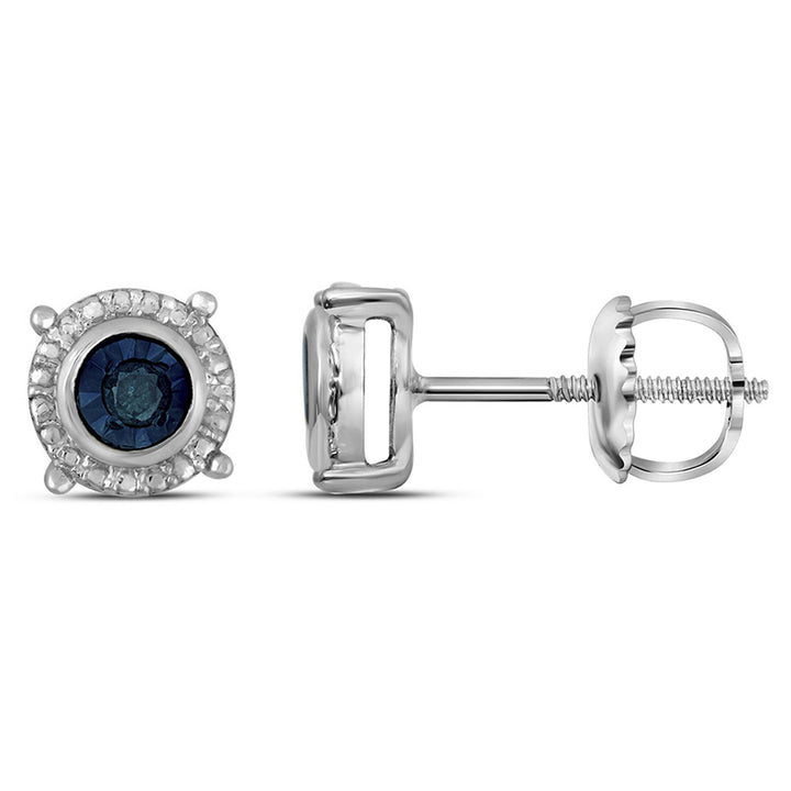 1/10 Carat (ctw) Blue Diamond Solitaire Post Earrings in Sterling Silver Image 1