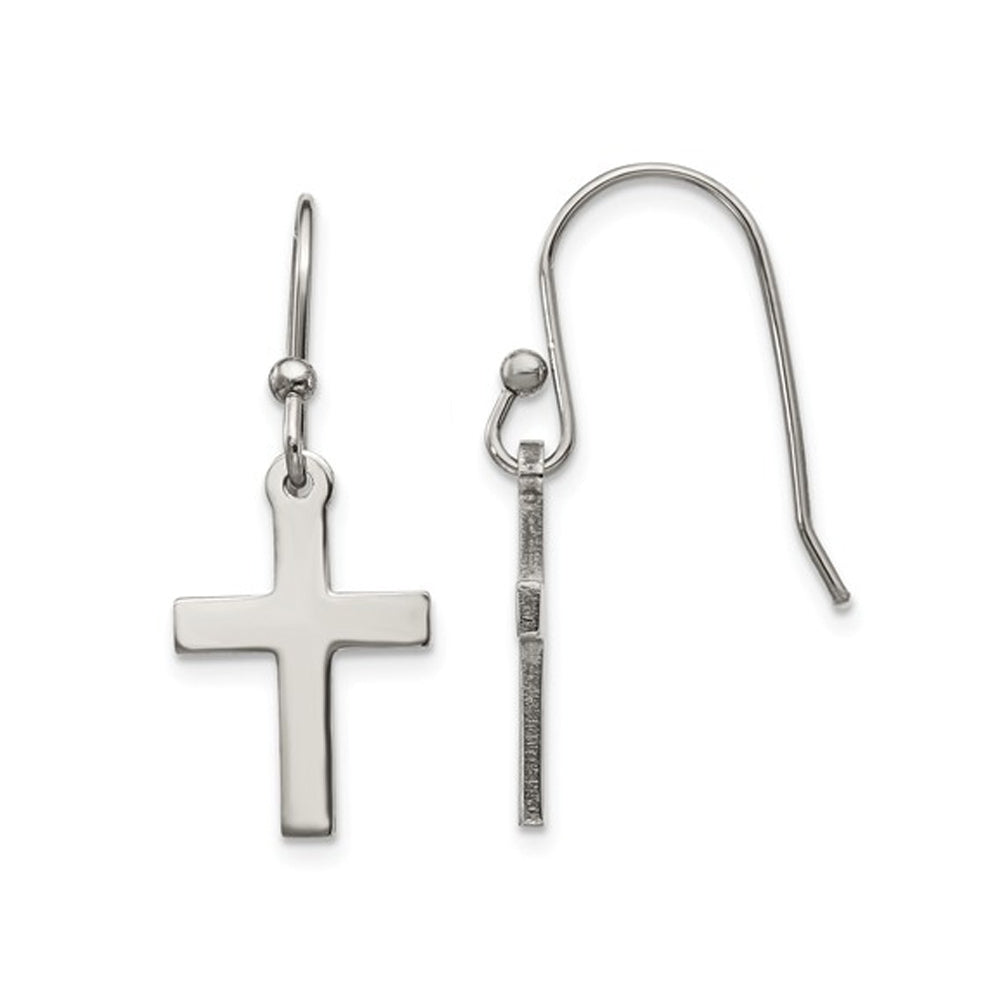 Stainless Steel Polished Cross Earrings Image 1