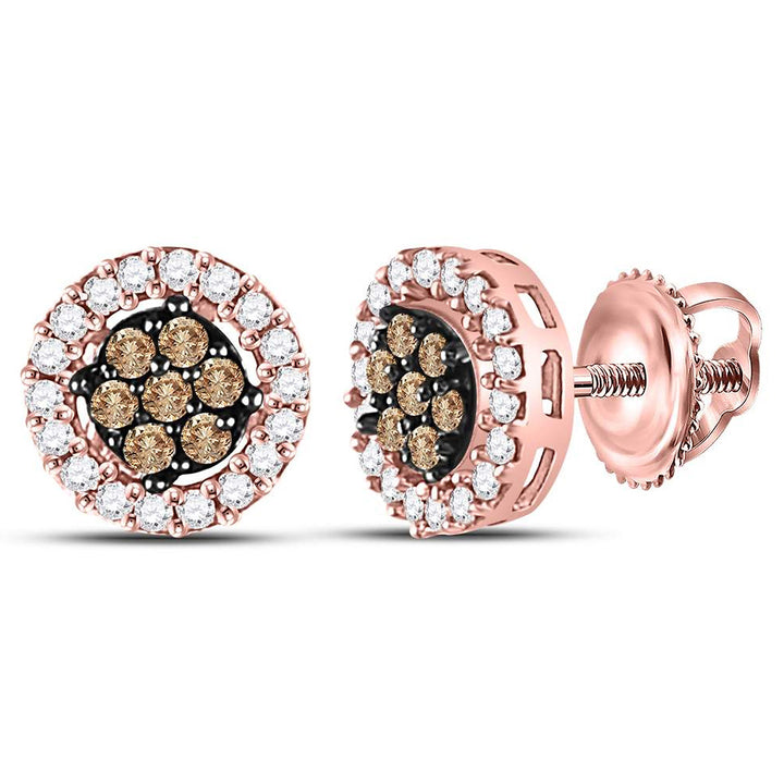 1/4 Carat (ctw I2-I3) Champagne and White Diamond Cluster Post Earrings in 10K Rose Pink Gold Image 1