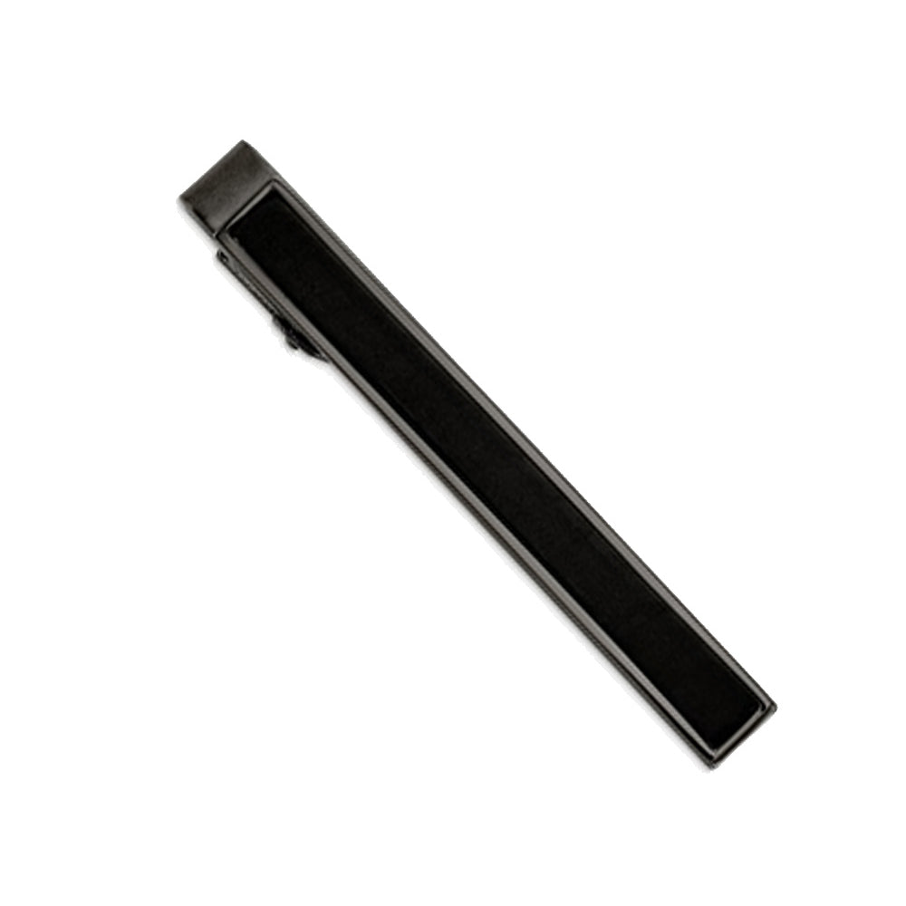 Stainless Steel Polished Gun Metal Plated Tie Bar with Carbon Fiber Image 1