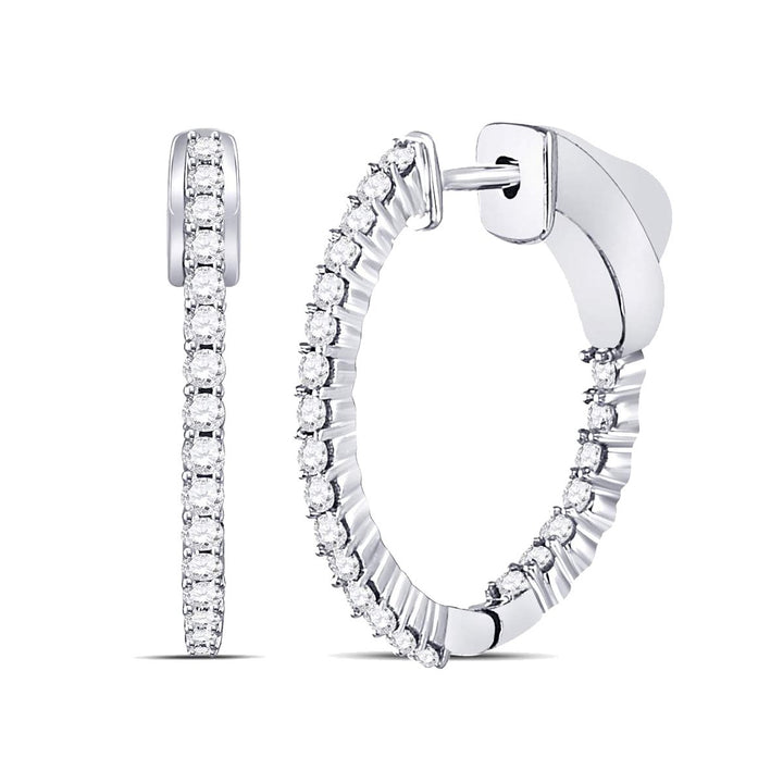 1/2 Carat (ctw I-J I1-I2) Diamond Hoop Earrings in 10K White Gold Image 1