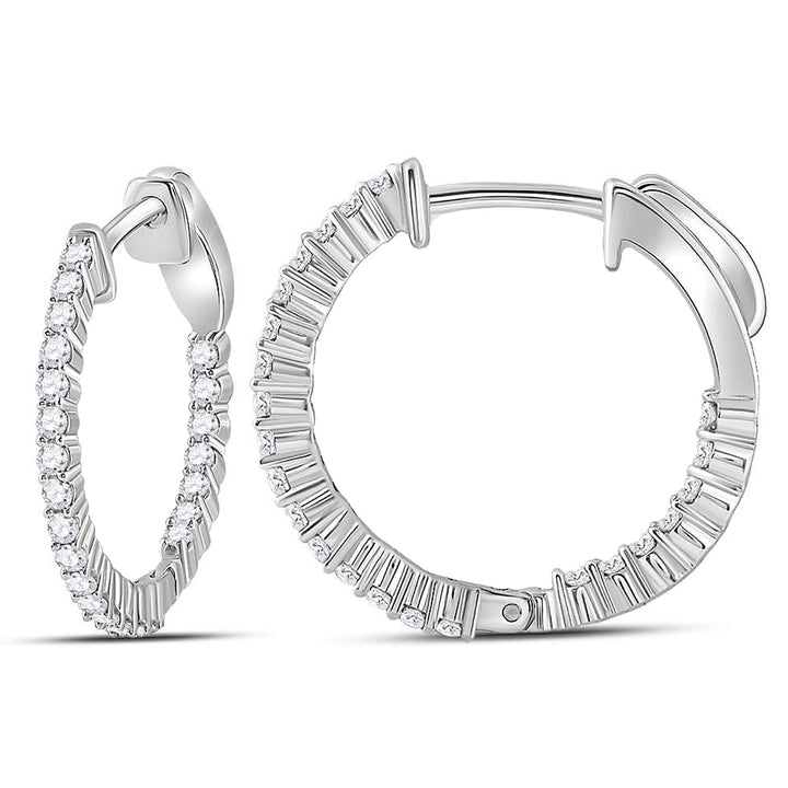 1/2 Carat (ctw I-J I1-I2) Diamond Hoop Earrings in 10K White Gold Image 2