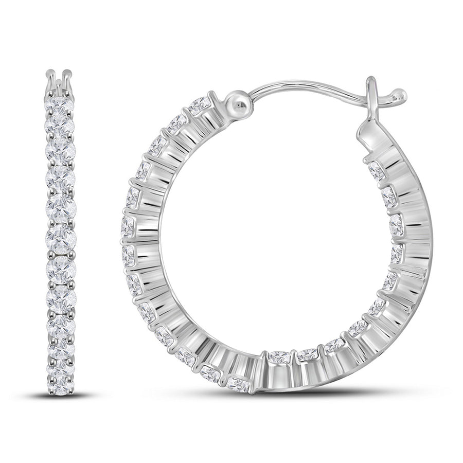 2.00 Carats (ctw I-JI2) Diamond In and Out Hoop Earrings in 10K White Gold Image 1