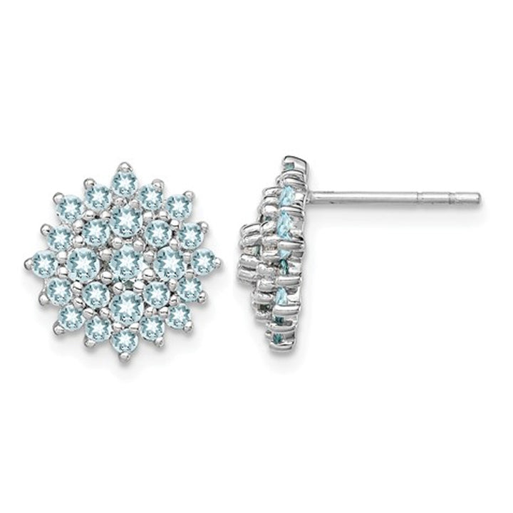 2/3 Carat (ctw) Natural Aquamarine Cluster Post Earrings in Sterling Silver Image 1