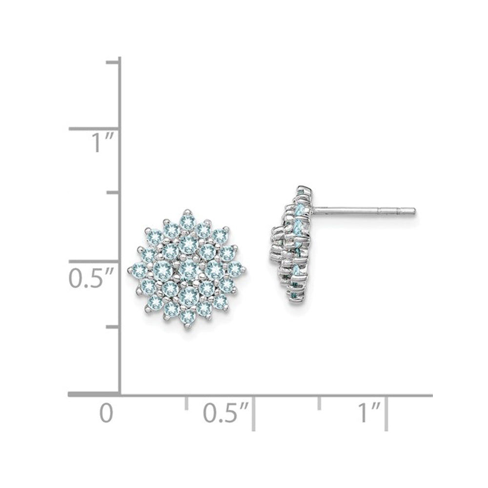 2/3 Carat (ctw) Natural Aquamarine Cluster Post Earrings in Sterling Silver Image 2