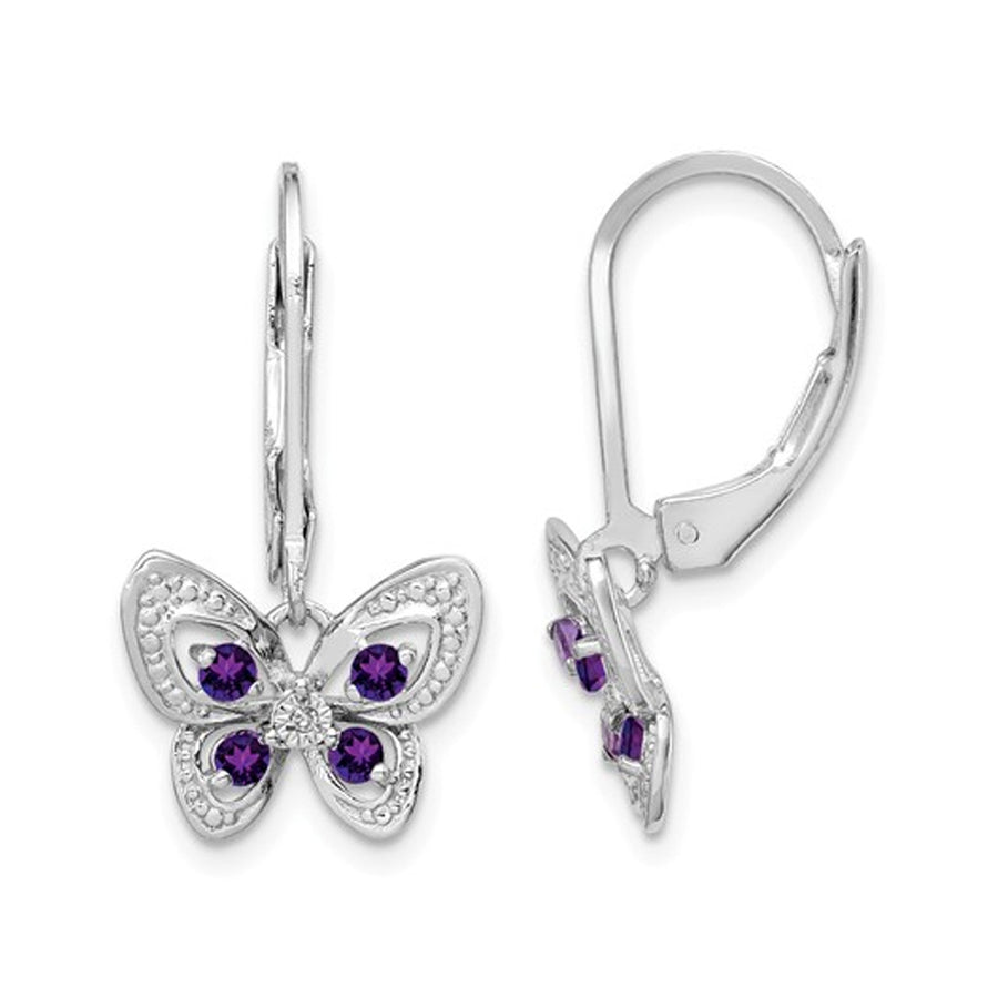 1/4 carat (ctw) Amethyst Butterfly Leverback Earrings in Sterling Silver Image 1
