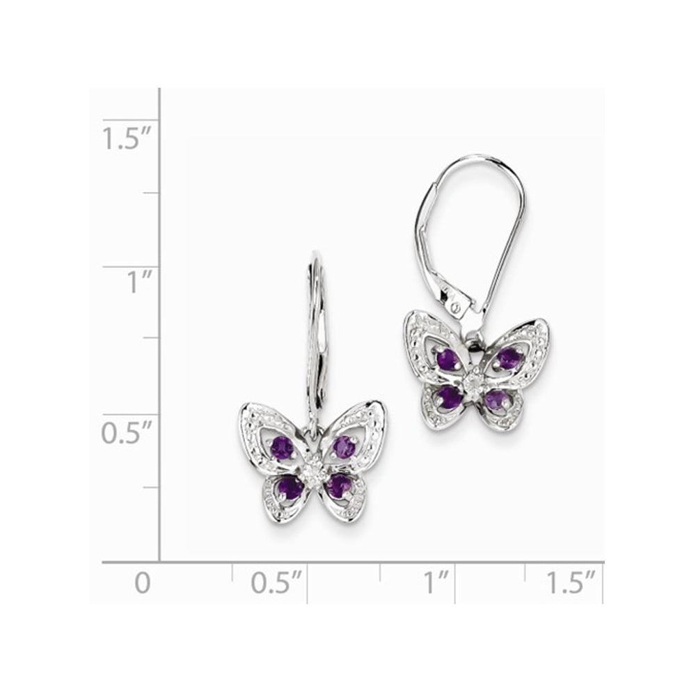 1/4 carat (ctw) Amethyst Butterfly Leverback Earrings in Sterling Silver Image 2