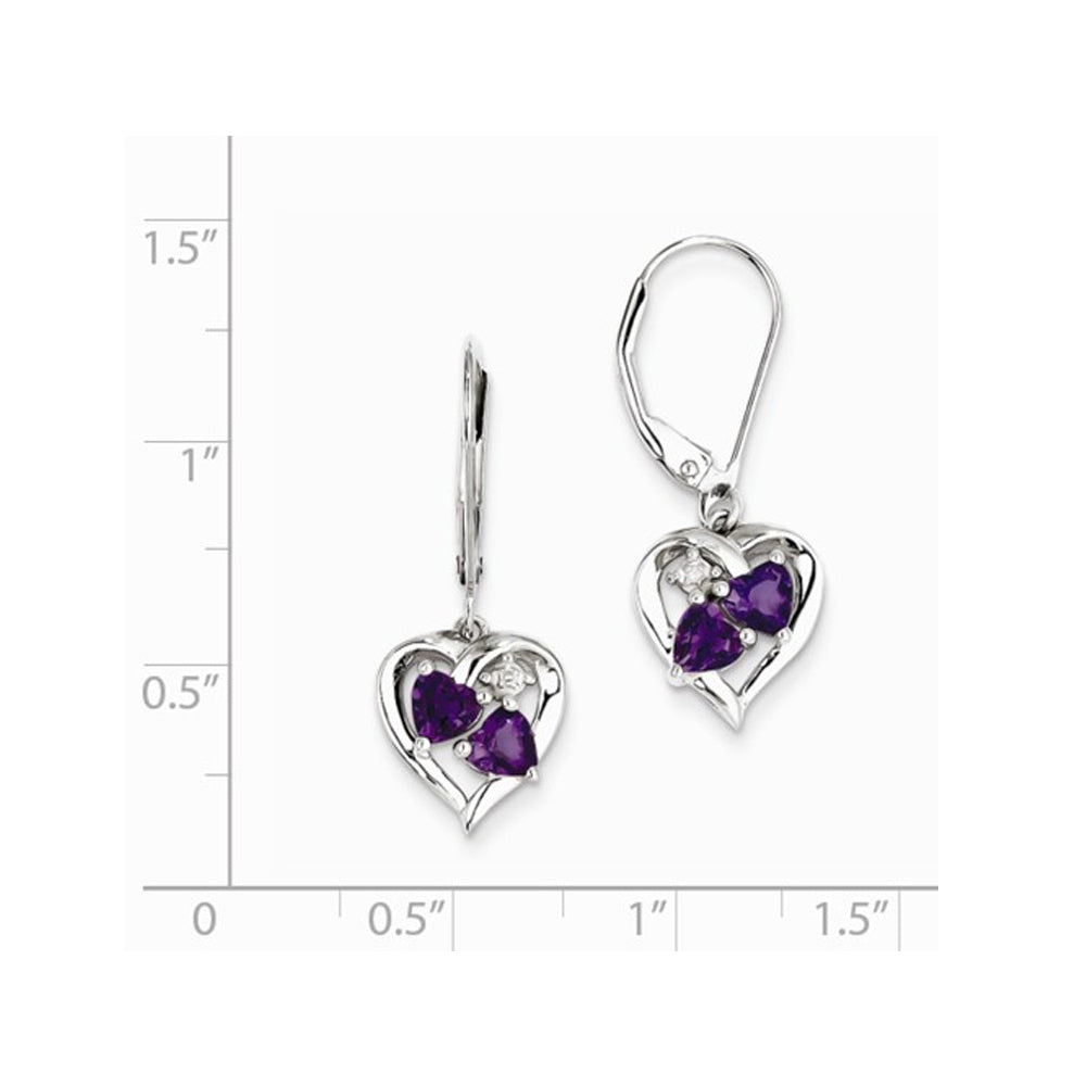 2/5 Carat (ctw) Amethyst Heart Earrings in Sterling Silver Image 2