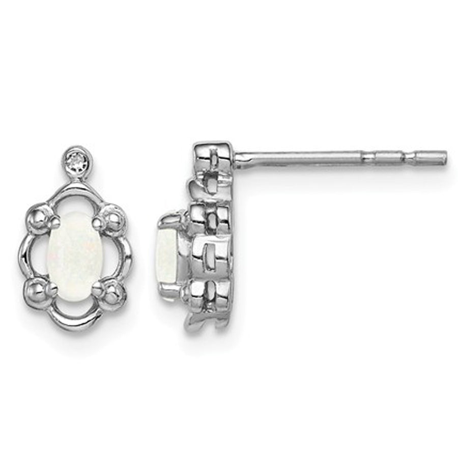 1/6 Carat (ctw) Lab Created Opal Stud Earrings in Sterling Silver Image 1