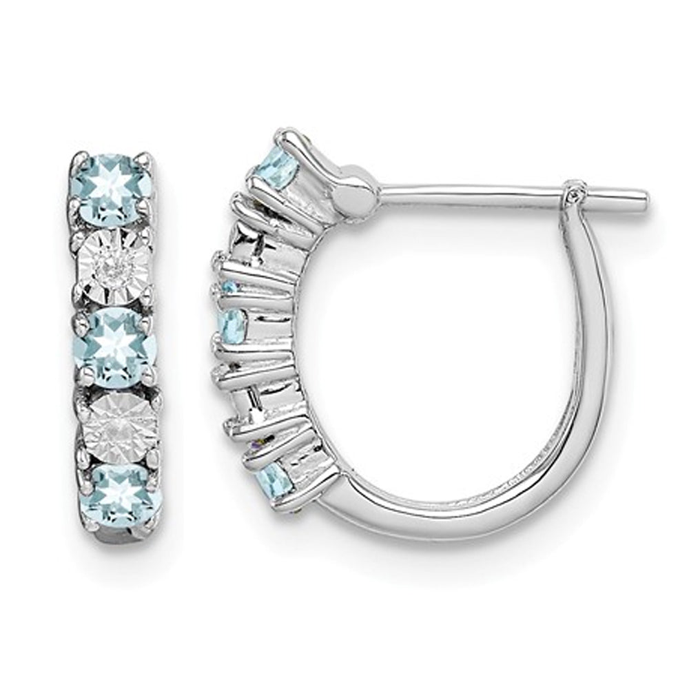 1/3 Carat (ctw) Light Aquamarine Hoop Earrings in Sterling Silver Image 1