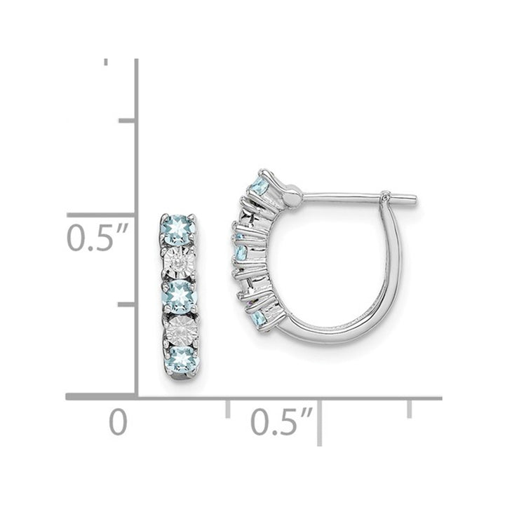 1/3 Carat (ctw) Light Aquamarine Hoop Earrings in Sterling Silver Image 2