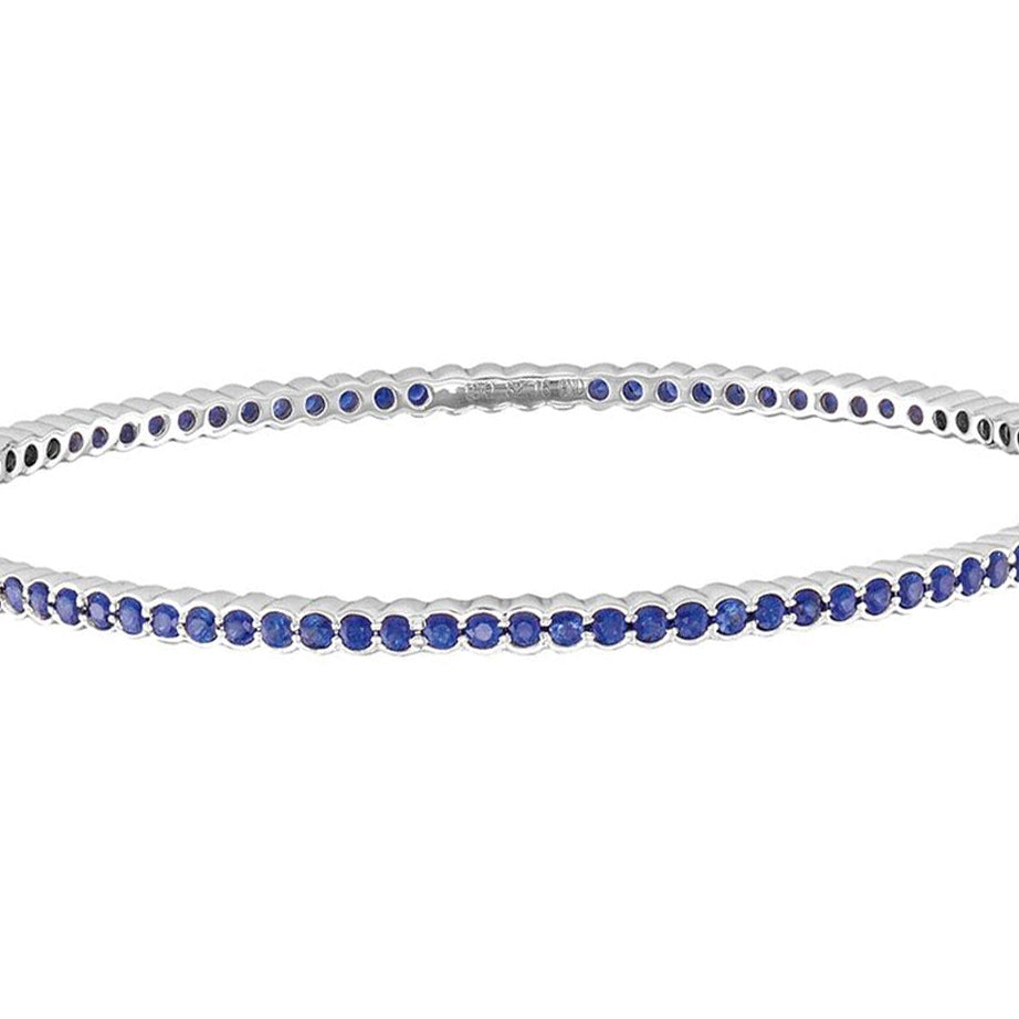 3.00 Carat (ctw) Blue Sapphire Bangle Bracelet in 18K White Gold Image 1