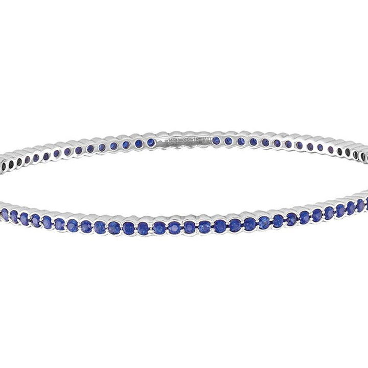 3.00 Carat (ctw) Blue Sapphire Bangle Bracelet in 18K White Gold Image 1