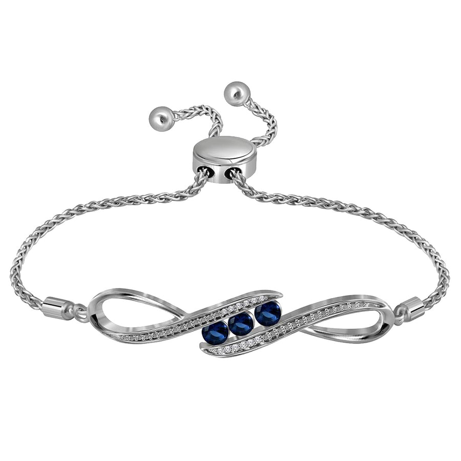 Lab Created Blue Sapphire 1/2 Carat (ctw) Bolo Bracelet in Sterling Silver with Diamonds 1/20 Carat (ctw) Image 1