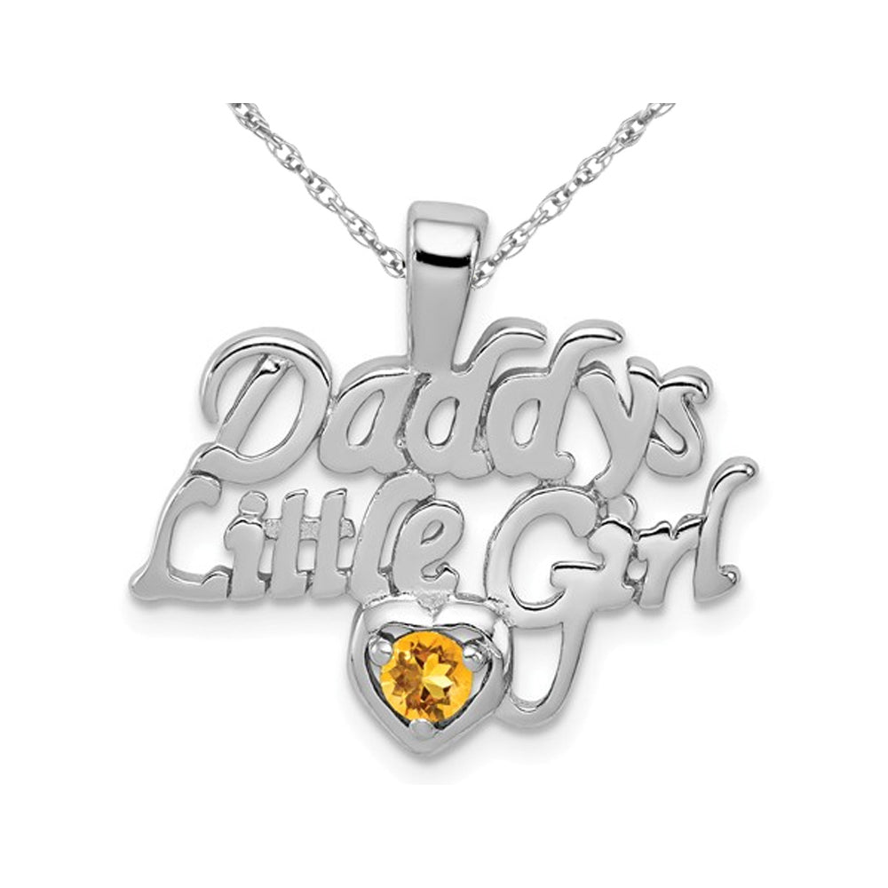 Daddys Little Girl Charm Pendant Necklace with Citrine in Sterling Silver with Chain Image 1