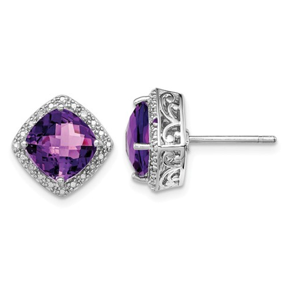 3.95 Carat (ctw) Natural Cushion Cut Amethyst Post Earrings in Sterling Silver Image 1