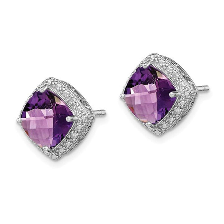 3.95 Carat (ctw) Natural Cushion Cut Amethyst Post Earrings in Sterling Silver Image 2