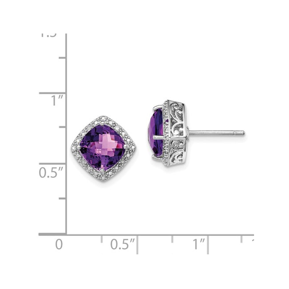 3.95 Carat (ctw) Natural Cushion Cut Amethyst Post Earrings in Sterling Silver Image 3