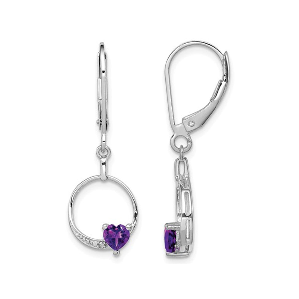 2/5 Carat (ctw) Amethyst Drop Heart Earrings in Sterling Silver Image 1