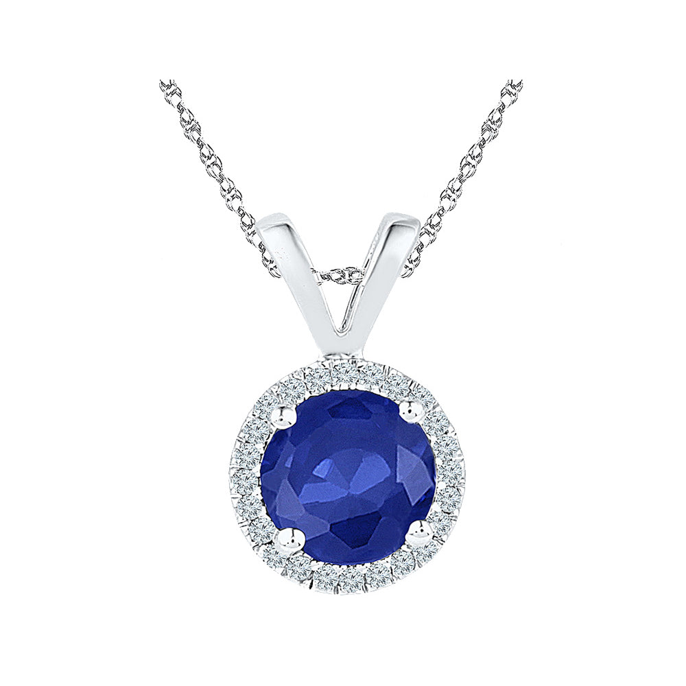 1.00 Carat (ctw) Lab-Created Sapphire Solitaire Halo Pendant Necklace in Sterling Silver with Chain Image 1