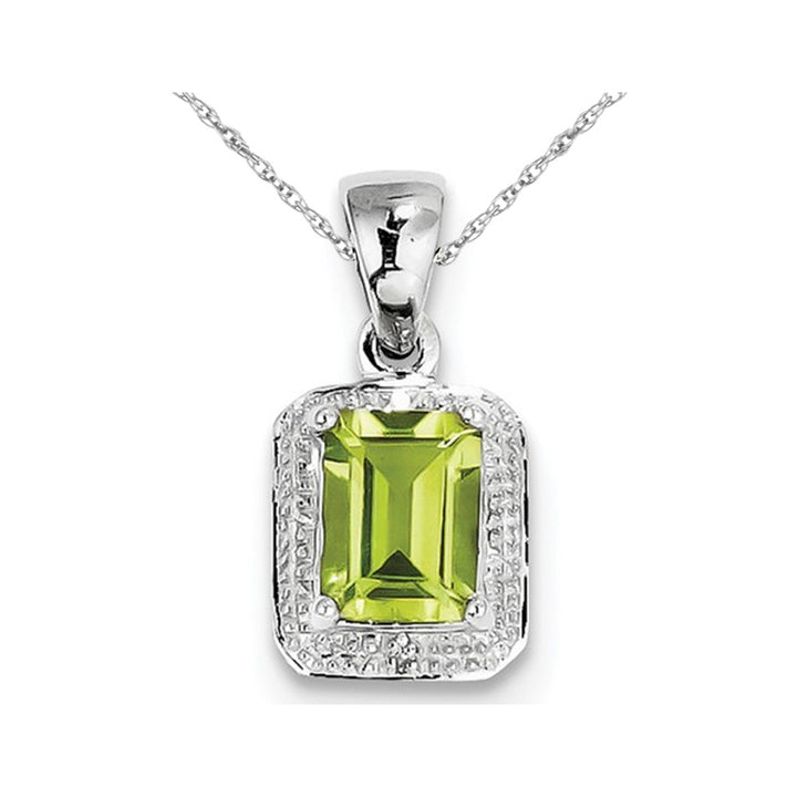 1.65 Carat (ctw) Emerald Cut Peridot Pendant Necklace in Sterling Silver with Chain Image 1