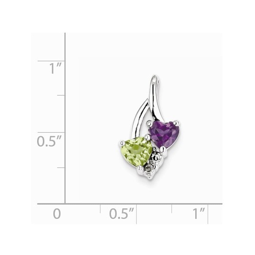 1.00 Carat (ctw) Peridot and Amethyst Heart Pendant Necklace in Sterling Silver Image 2