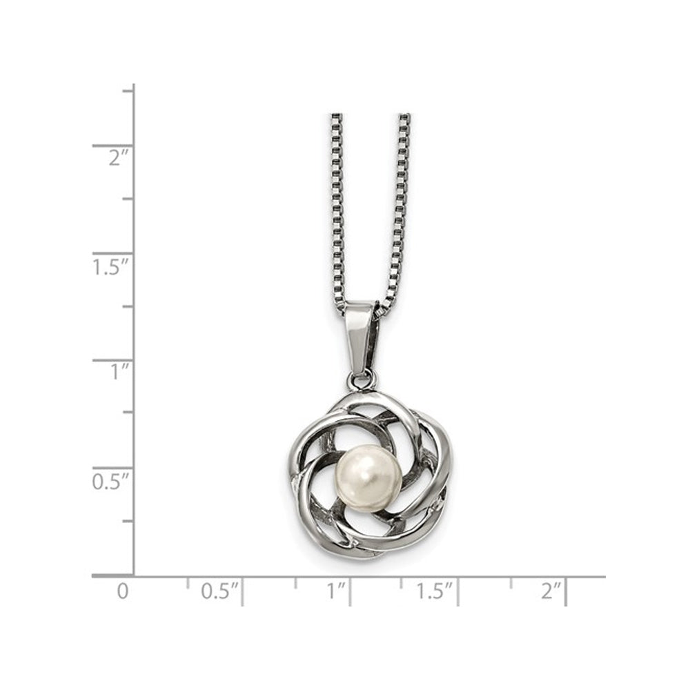 Solitaire White Cultured Freshwater Pearl Pendant Necklace in Stainless Steel Image 2