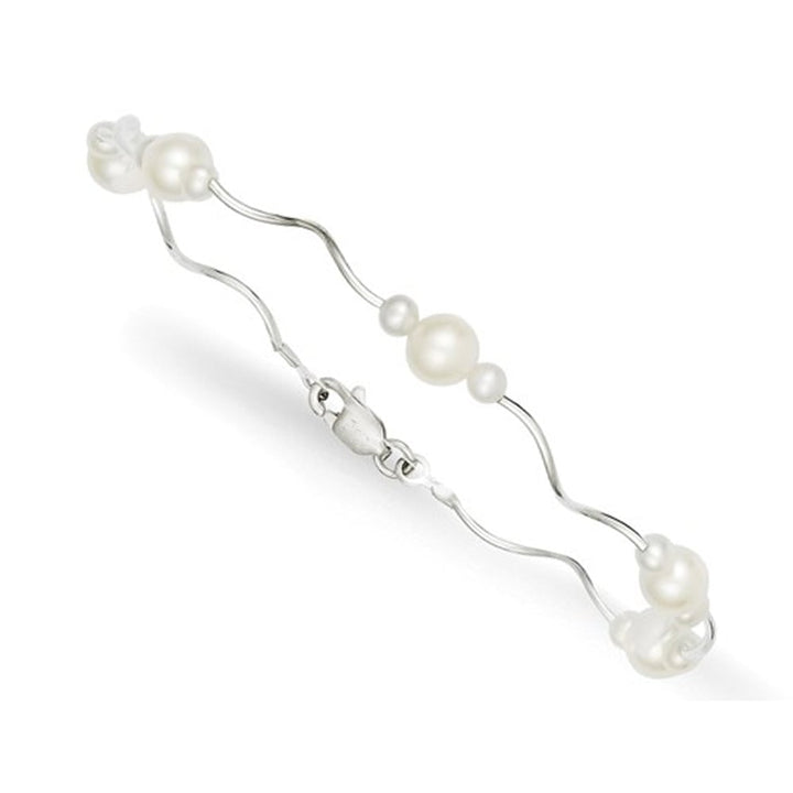 White Freshwater Cultured Pearl Sterling Silver Spriral Bracelet Image 1