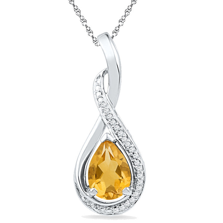 1.10 Carat (ctw) Lab-Created Citrine Drop Infinity Pendant Necklace in Sterling Silver with Chain and Accent Diamonds Image 1