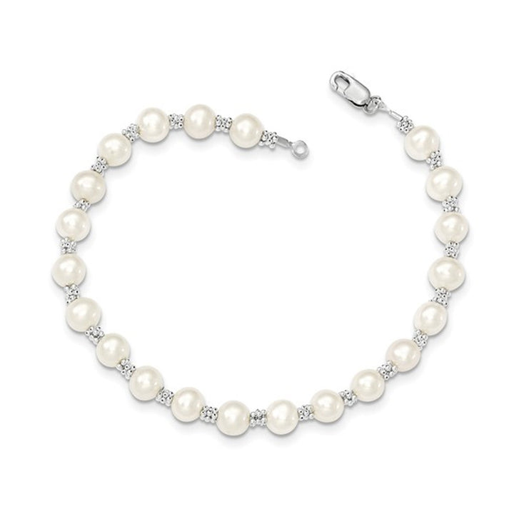 Freshwater Cultured Pearl Bracelet with Rhodium Plated Sterling Silver Image 1