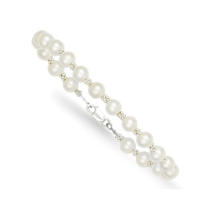 Freshwater Cultured Pearl Bracelet with Rhodium Plated Sterling Silver Image 2